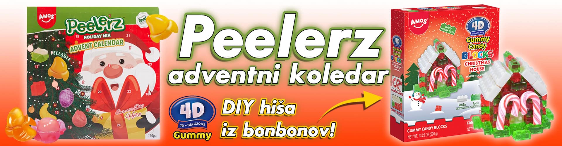 Peelerz božično darilno adventno kladivo s sladkimi gumami in čarobnimi bonboni, primerno za praznično razvajanje, unikatni DIY sladki izdelki, idealno za praznične trenutke in družinsko zabavo.