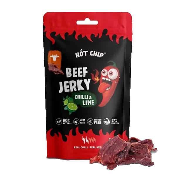 Meso za prigrizek ameriške kakovosti, govedina jerky s pekočo čili in limeto, brez glutena, naravno, 37 g, idealno za prenosljive prigrizke.