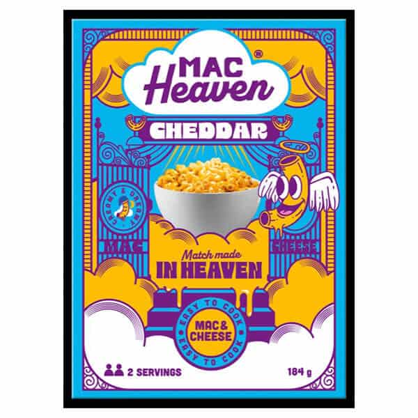 Mac Heaven cheddar, proizveden v Sloveniji, slana in okusna sirna mešanica za hitro pripravo, idealna za dve porciji, 184 g, brez glutena, popolna za ljubitelje sirovih prigrizkov.