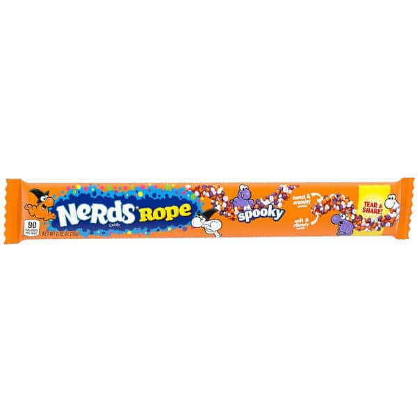 Barvita čokoladna lizika Nerds Rope s strašljivimi in zabavnimi okusi, ki je idealna za sladkosnede otroke in ljubitelje sladkarij.