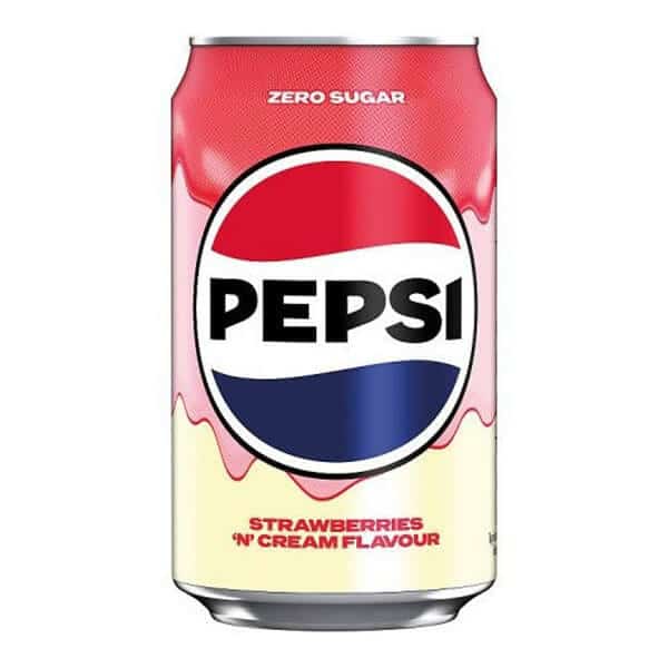 Pepsi brez sladkorja z okusom jagode in smetane v pločevinki, sladki in osvežujoči napitek iz Ameriskedobrote.si.