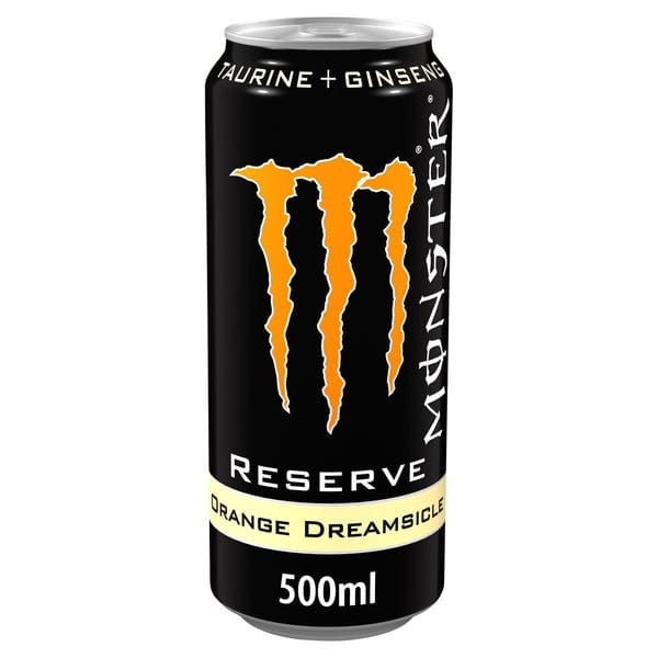 Energetski napitek Monster Reserve Orange Dreamsicle, 500 ml, z Taurinom in ginsengom za večjo vitalnost in energijo.