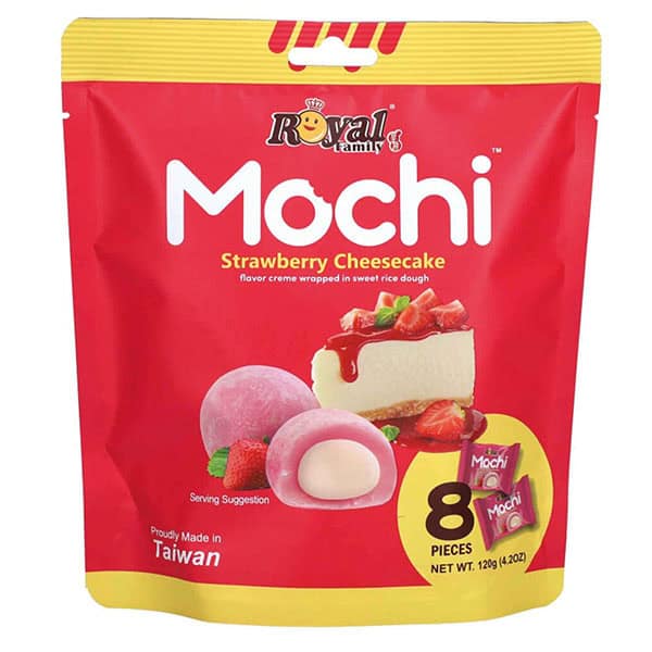 Sladko sadni čips Mochi s okusom jagodnega sira, mehki riževi kolački v sladki vrhnji krema, 8 kosov, izdelano na Tajvanu, idealno za sladico in prigrizek, zasnovano za ljubitelje azijskih sladkarij.