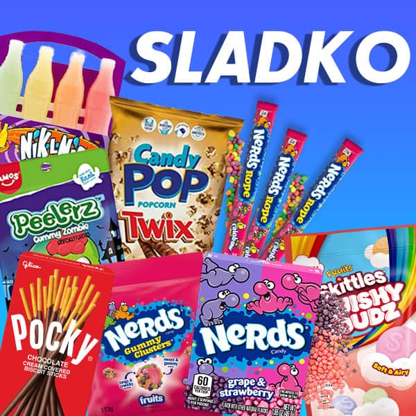 Sladki ameriški izdelki, kot so čokoladni piškoti, gumi in sladkarije, predstavljeni na sliki za sladko dobo in sladke priboljške na ameriški način.