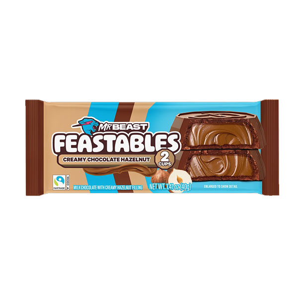 Sladoled Mr. Beast Feastables, kremasti čokoladni lešnik, dvojne porcije, idealen za sladkosnede tudi v Sloveniji.